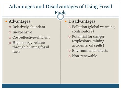 fossil fuels advantages and disadvantages